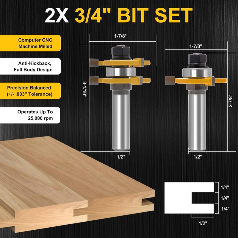 MDBTTOOLS 3 Edge T Joint Router Bit, Lock Miter Woodworking Bit for Cabinet, Rabbeting & Tongue & Groove (Router Bit-1/2 Inch -3 Edged T-Shaped) - Image 5